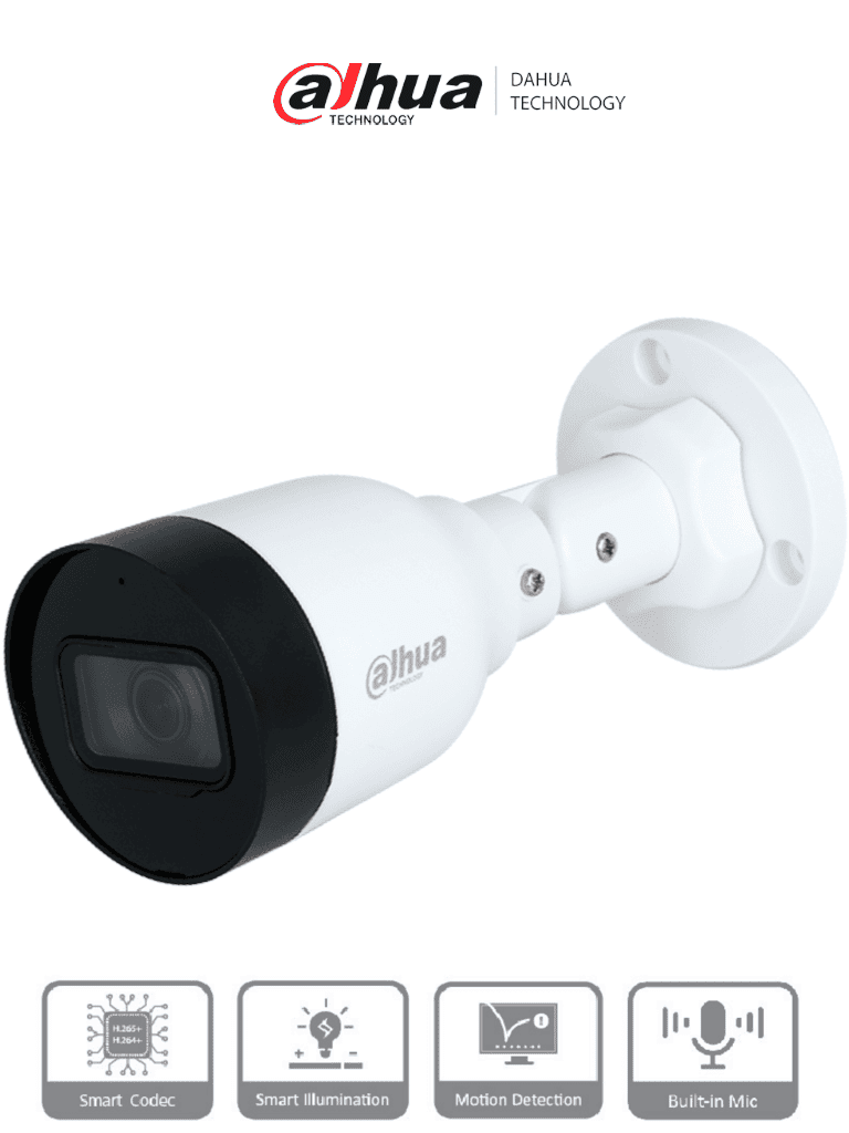 Cámara IP Bullet 2MP Dahua DH-IPC-HFW1230S1P-A-0280B-S6 (Lente 2.8mm, IR 30 m, PoE, IP67, Micrófono)
