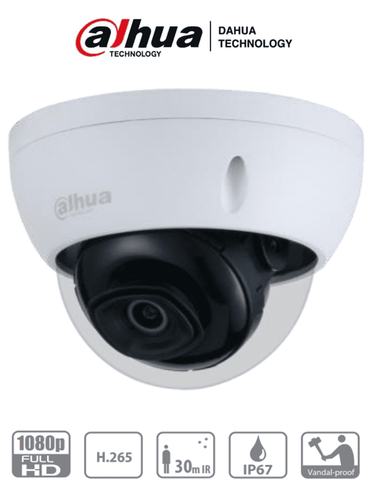 Cámara IP Domo 2MP Dahua DH-IPC-HDBW1230EN-0280B-S5 (Lente 2.8mm, IR 30 m, Anti-vandal IK10, IP67)