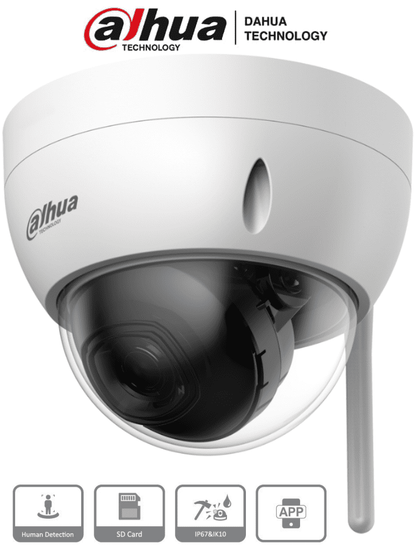 Cámara IP Domo WiFi 4MP Dahua DH-IPC-HDBW1430DE-SW (Lente 2.8mm, IR 30m, Anti-vandal IK10, IP67)