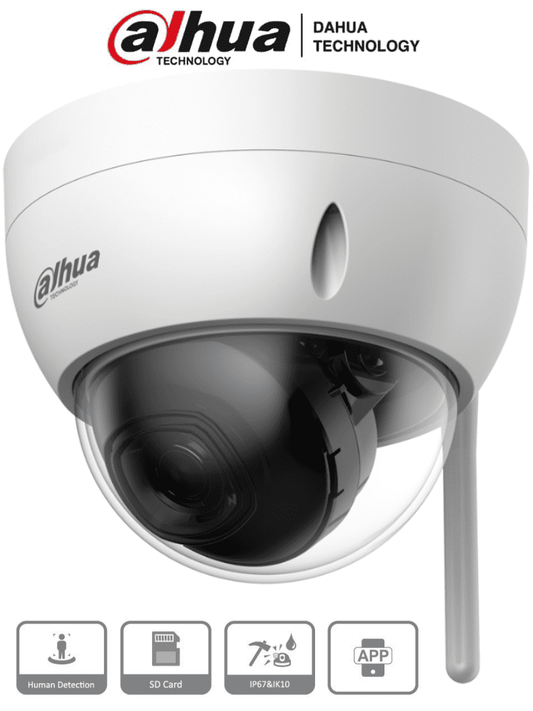 Cámara IP Domo WiFi 4MP Dahua DH-IPC-HDBW1430DE-SW (Lente 2.8mm, IR 30m, Anti-vandal IK10, IP67)