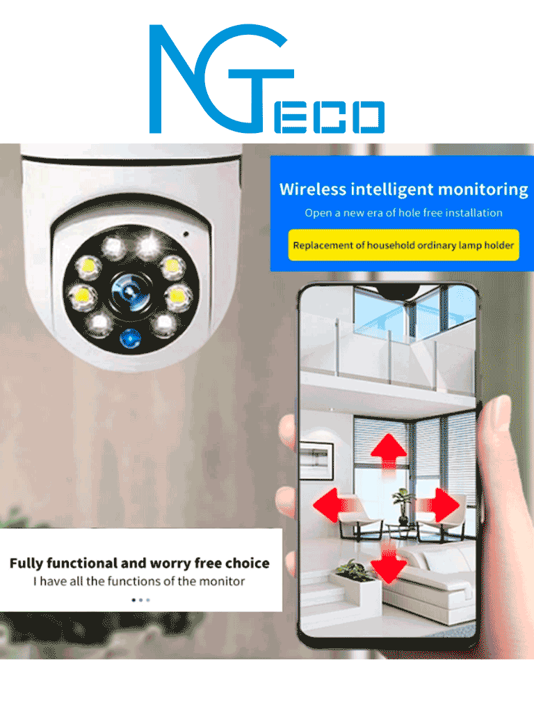 Foco con Cámara IP WiFi 2 MP NGTECO NGSH01C2IN (Foco-Cam, Exterior, Visión Nocturna)