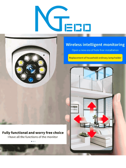 Foco con Cámara IP WiFi 2 MP NGTECO NGSH01C2IN (Foco-Cam, Exterior, Visión Nocturna)