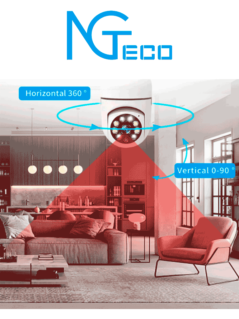 Foco con Cámara IP WiFi 2 MP NGTECO NGSH01C2IN (Foco-Cam, Exterior, Visión Nocturna)