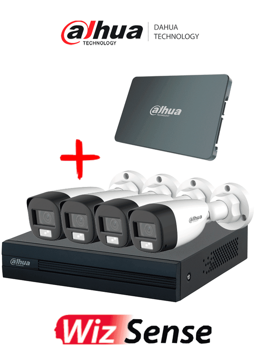 Kit Iluminación Dual 4 Canales Dahua DH-XVR1B04-I/DH-HAC-HFW1200CLN-IL-A/DHI-SSD-V800S512G (WizSense, SSD 512 GB)