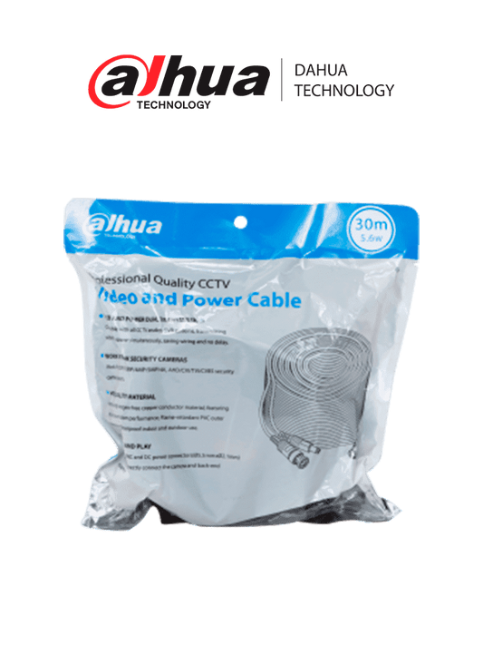 Cable Siamés Armado 30 m Dahua DH-PFM942I-30-5 (Video + Energía, BNC + DC5.5, hasta 4K)