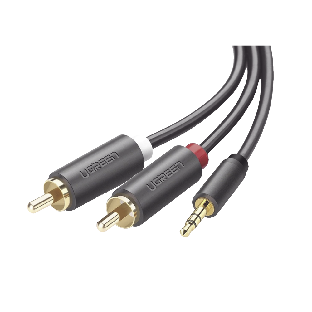 Cable Adaptador de 3.5mm Macho a 2 RCA Macho / 5 Metros (16.40 Pies) / Color Gris / Blindaje Múltiple / ABS / Alta Calidad
