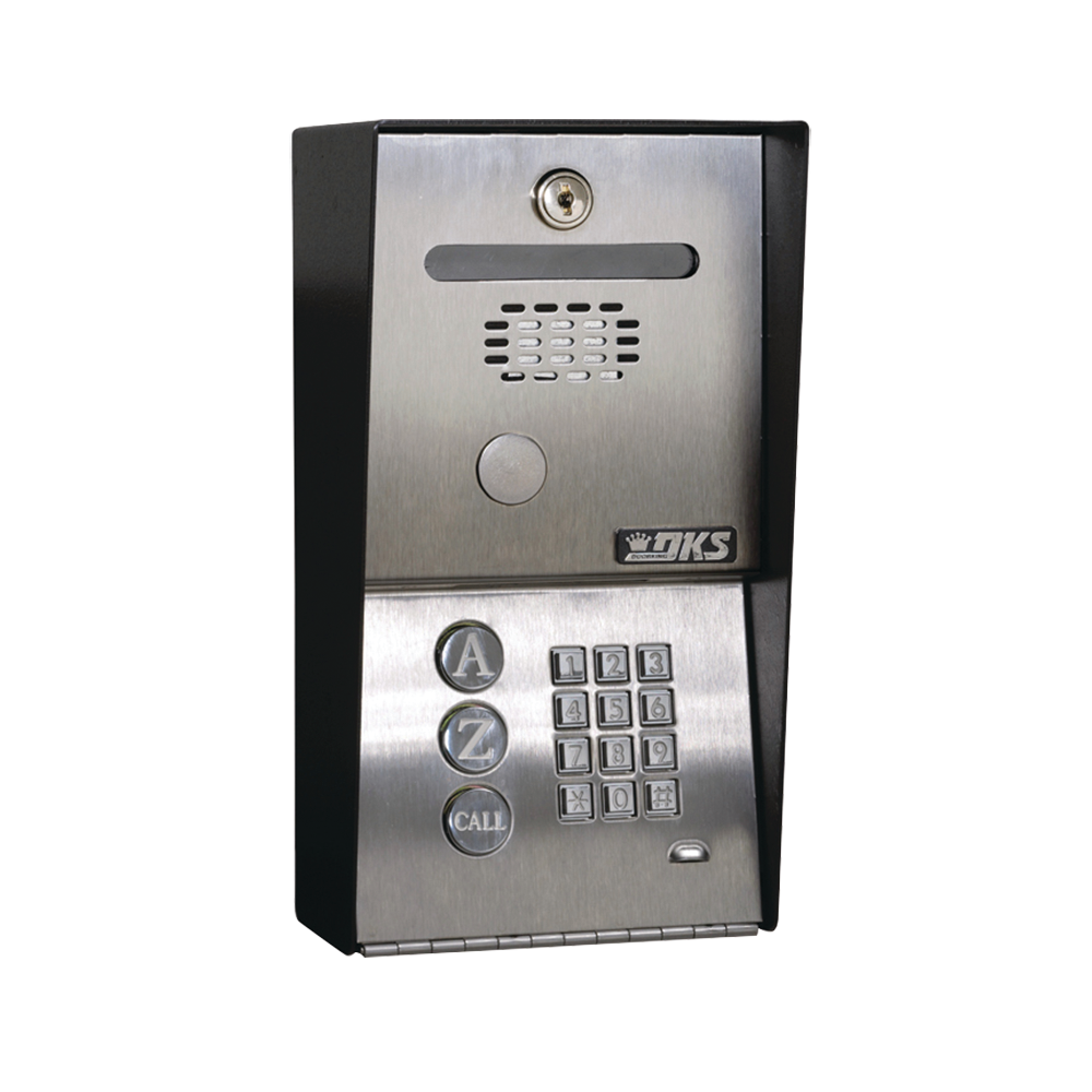 Audioportero Telefónico DKS Con Directorio / 100 Números Telefónicos / Control Para 2 Puertas / Gabinete Para Sobreponer / Marcación a 16 Digitos / Linea análoga o digital