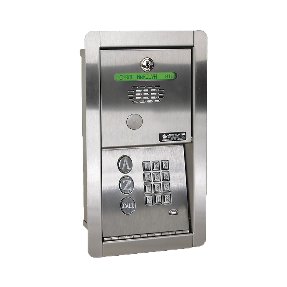 Audioportero Telefónico DKS Con Directorio / 100 Números Telefónicos / Control Para 2 Puertas / Gabinete Para Empotrar / Marcación a 16 Digitos / Linea análoga o digital
