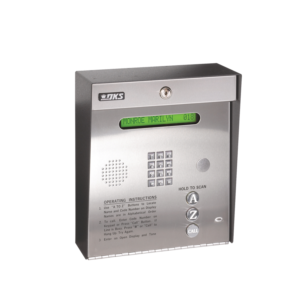 Control de acceso /Gabinete para sobreponer / 2 puertas / 3000 números telefónicos / 11 digitos / Directorio en pantalla / Linea análoga o digital / Expandible a 16 puertas / Programable por PC