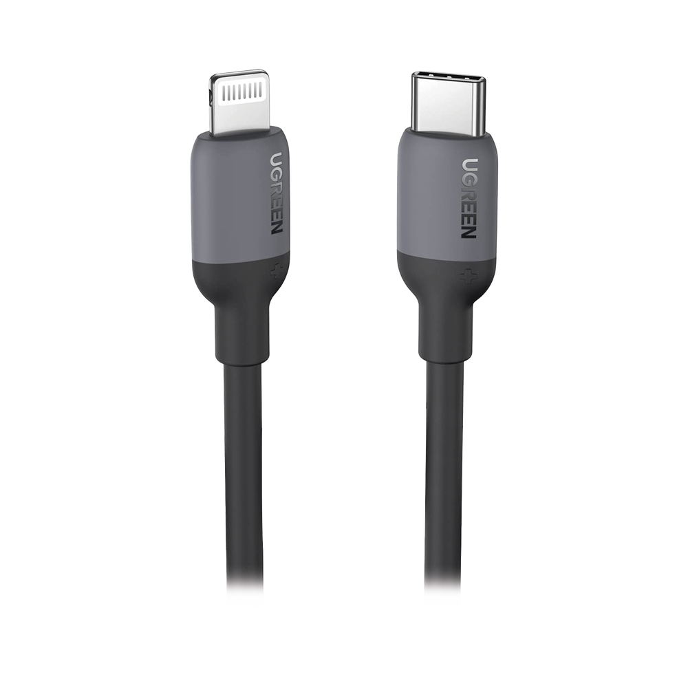 Cable USB-C a Lightning / Certificado MFi / 1 Metro / Adecuado para iPhone, iPad, iPod / Carga Rápida PD 20W /  Sincronización de Datos de hasta 480 Mbps / Goma de Silicona y  TPE. / Suave al Tacto / Color Negro