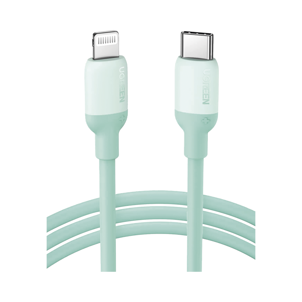 Cable USB-C a Lightning / Certificado MFi / 1 Metro / Adecuado para iPhone, iPad, iPod / Carga Rápida PD 20W /  Sincronización de Datos de hasta 480 Mbps / Goma de Silicona y  TPE. / Suave al Tacto / Color  Green