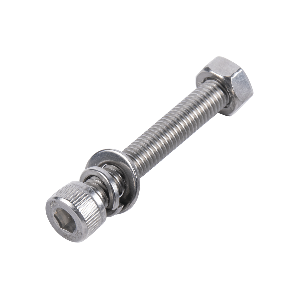1 Tornillo Allen Milimétrico de Acero Inoxidable M8-1.25 x 40/ Con 1 Tuerca, 1 Arandela de Presión y 1 Plana / Para Montajes de Módulos Foto Voltaicos .