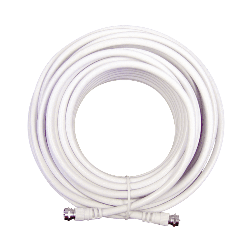 Jumper Coaxial con Cable Tipo RG-6 en Color Blanco de 15.24 Metros (50 Pies) de Longitud y Conectores F Macho en Ambos Extremos. 75 Ohm de Impedancia.