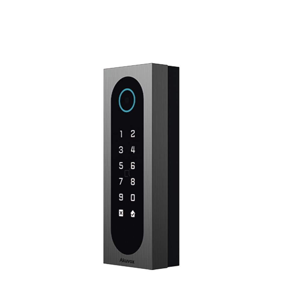 Control de Acceso Slim Akuvox A08S / Aluminio y Vidrio Templado / IP65 & IK09 / Capacidad para 20,000 Tarjetas / Métodos de Acceso Multi (QR, Bluetooth, PIN, RFID) / Soporta Wiegand / 1 Salida de Relay