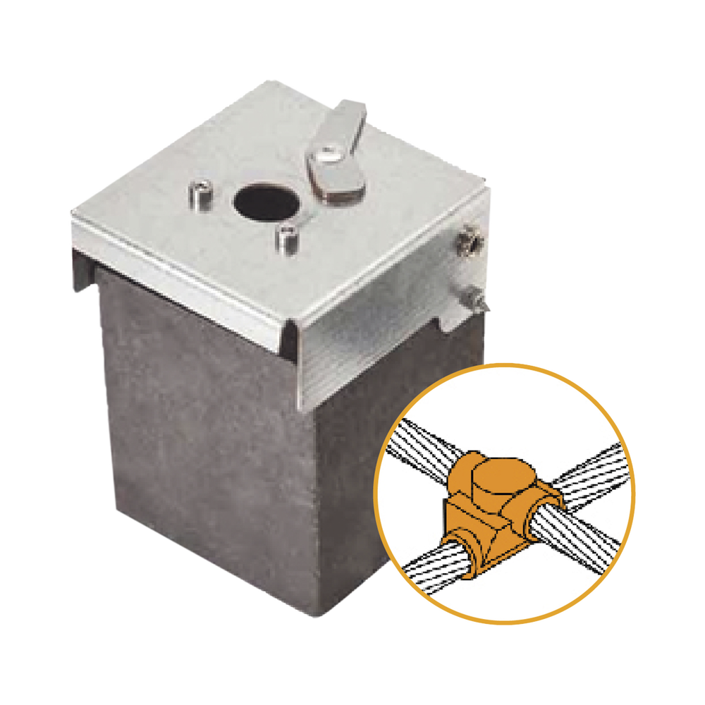 Molde de Grafito Horizontal Unión en Cruz / Cable 2/0 AWG (70 mm²) / 50 Soldaduras / Acero Electrogalvanizado / Normativa IEC 62305