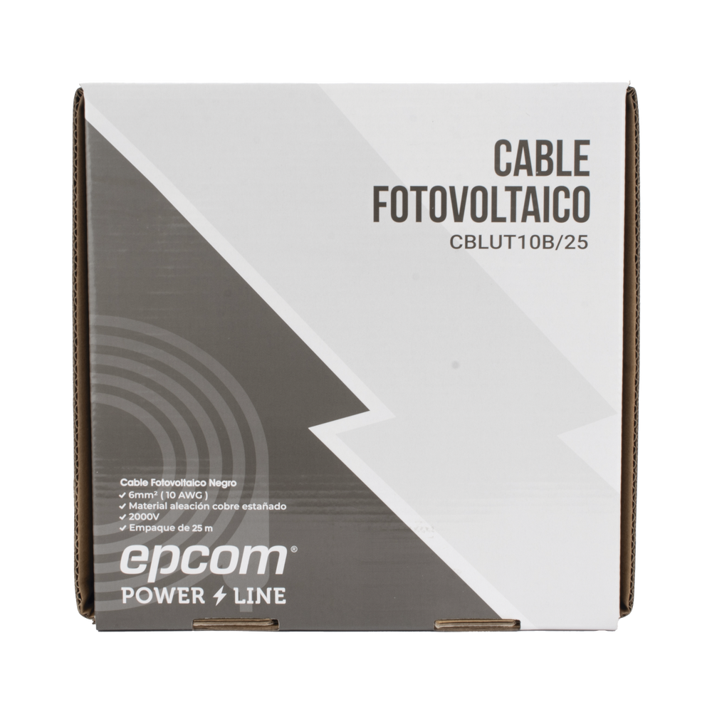 Cable Fotovoltaico Negro / Cobre Estañado / 6 mm² (10 AWG) / 2000V / Rollo de 25 m / / UL 4703 y TUV