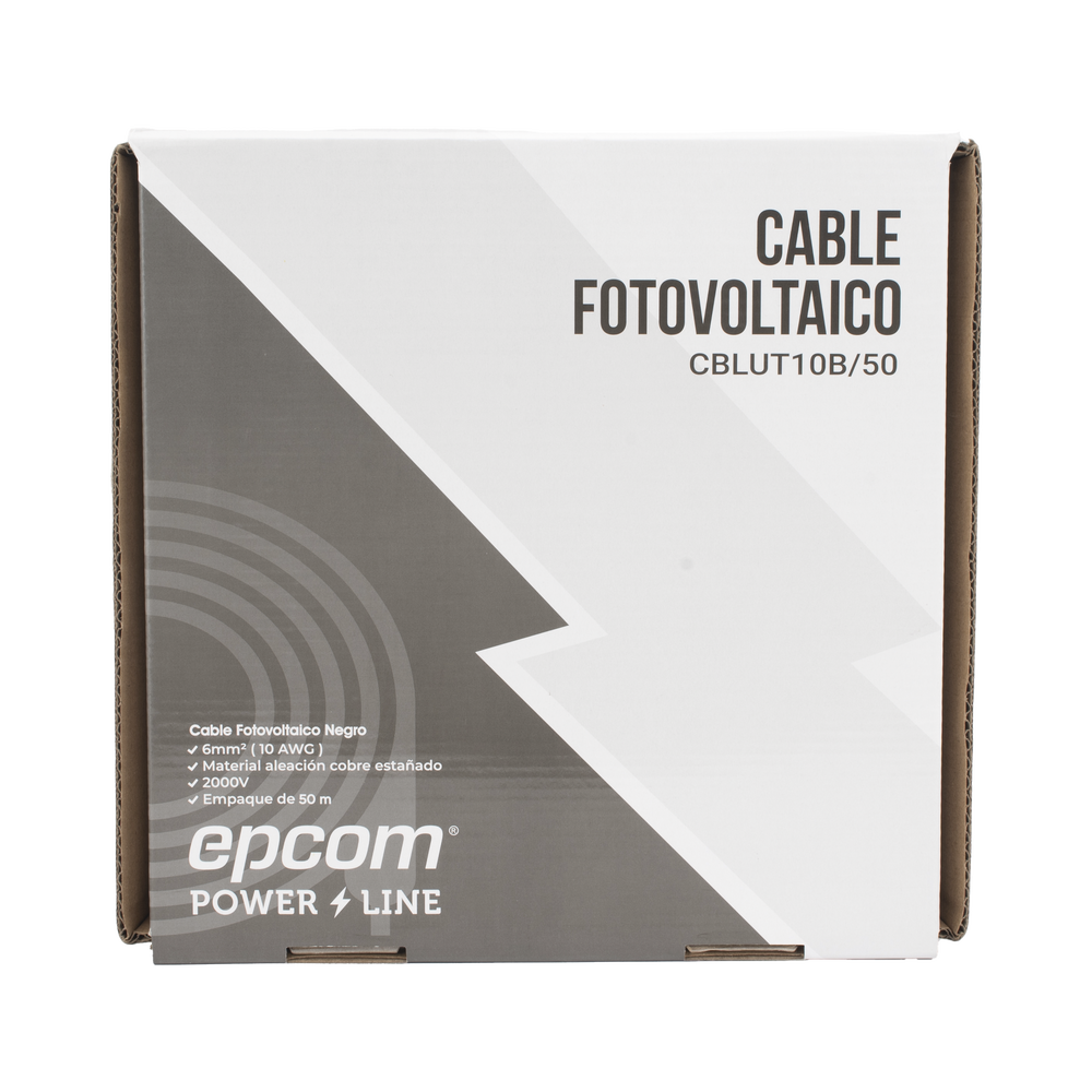 Cable Fotovoltaico Negro / Cobre Estañado / 6 mm² (10 AWG) / 2000V / Rollo de 50 m / / UL 4703 y TUV