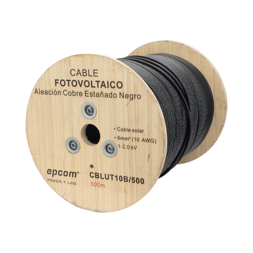 Cable Fotovoltaico Negro / Cobre Estañado / 6 mm² (10 AWG) / 2000V / Rollo de 500 m / / UL 4703 y TUV