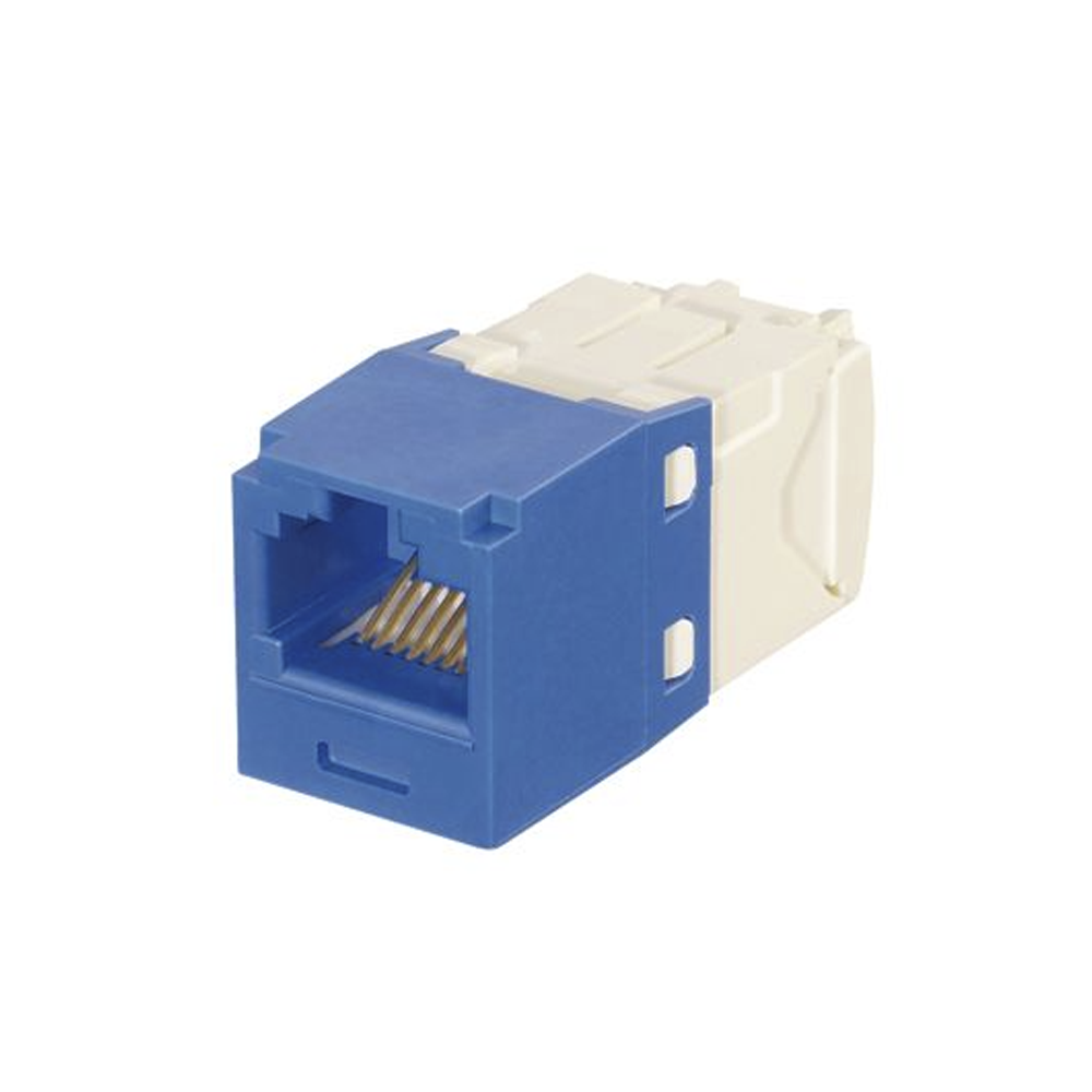 Conector Jack RJ45 Estilo TG con Llaveado Azul, Mini-Com, Categoría 6, de 8 Posiciones y 8 Cables