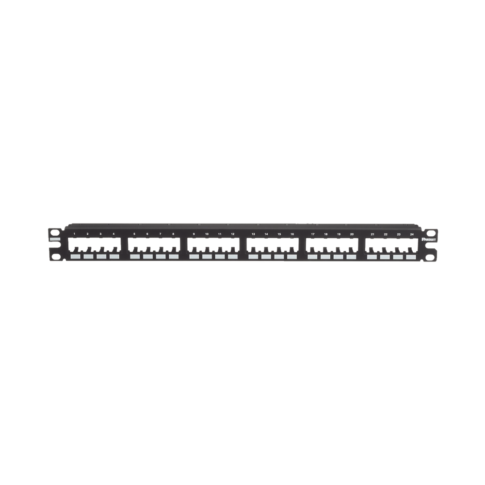 Panel de Parcheo Modular Mini-Com (Sin Conectores), Plano de Instalación al Ras, Sin Blindaje, de 24 Puertos, 1UR
