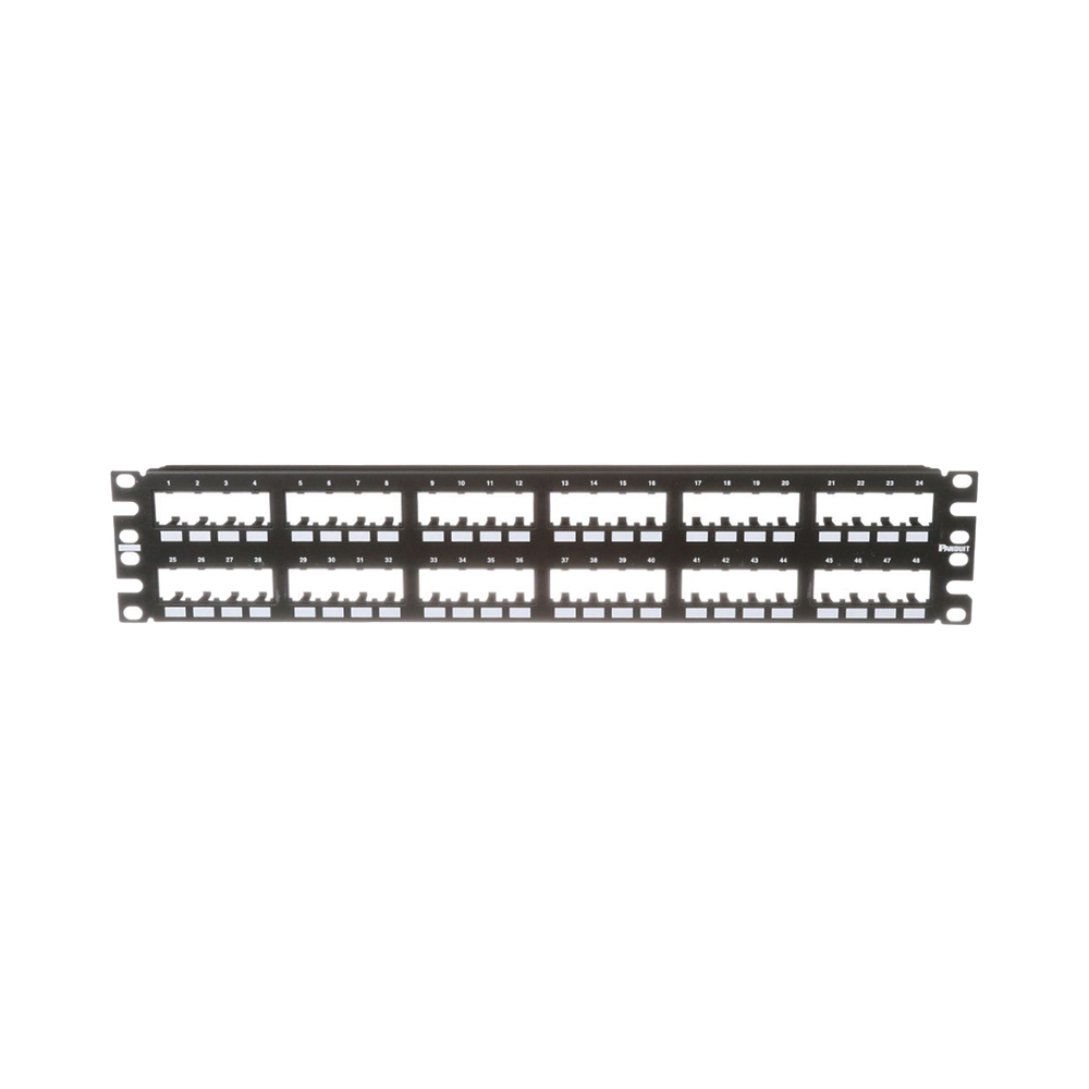 Panel de Parcheo Modular Mini-Com (Sin Conectores), Plano de Instalación al Ras, Sin Blindaje, de 48 Puertos, 2UR