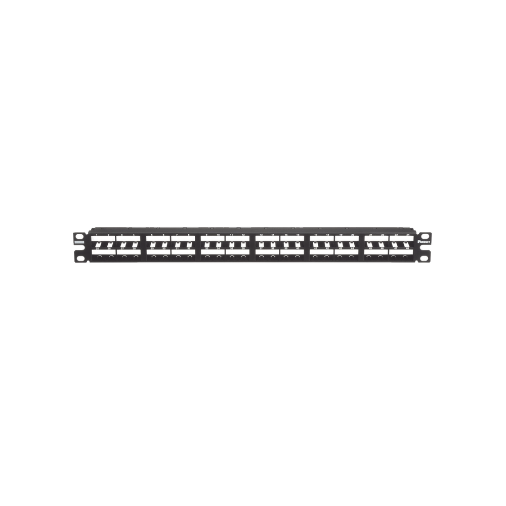 Panel de Parcheo Modular Mini-Com (Sin Conectores), Plano, Sin Blindaje, Alta Densidad, Identificación Con Etiqueta Adhesiva, de 48 Puertos, 1 UR