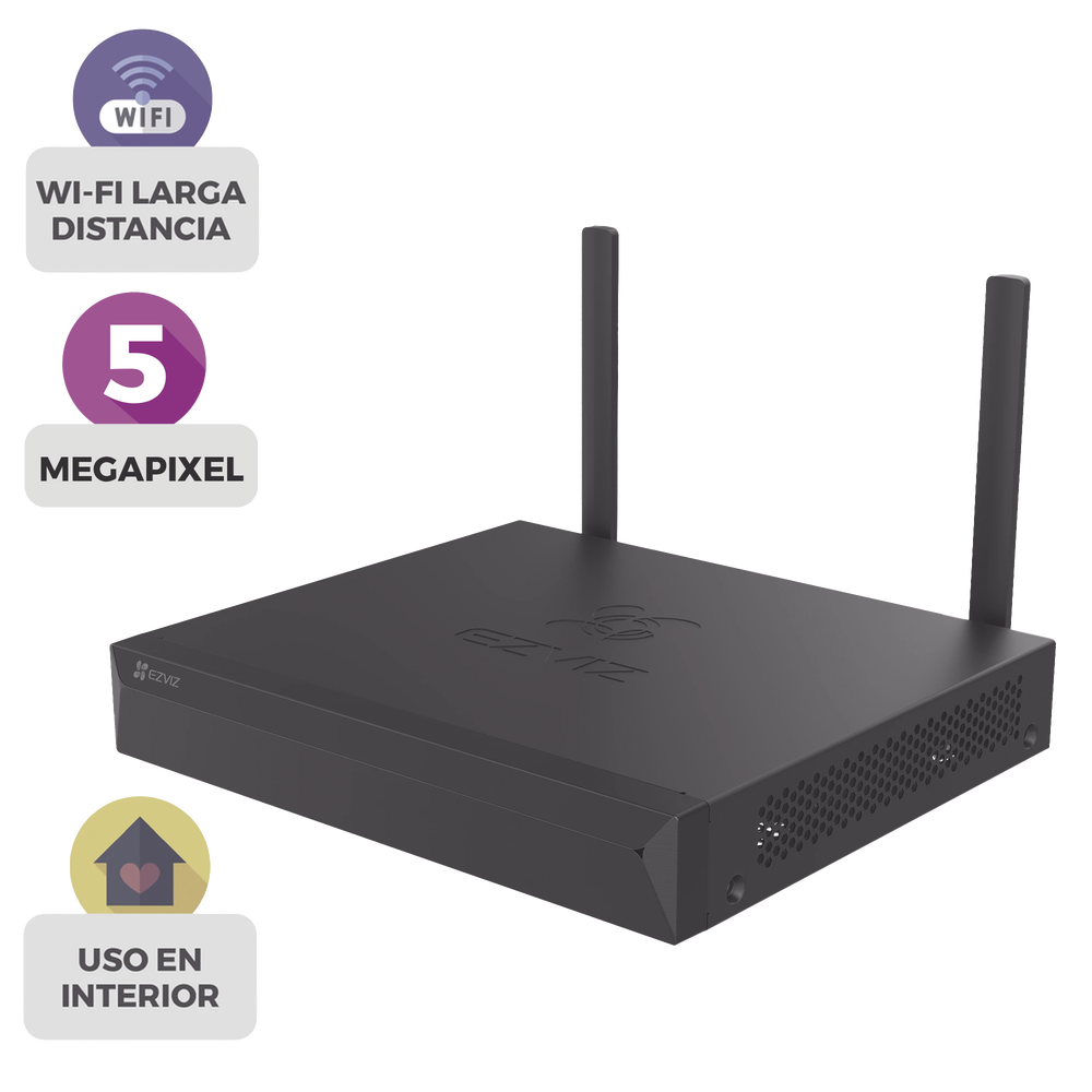 NVR Inalámbrico (WiFi) de 8 Canales IP / Admite Cámaras hasta 5 Megapixel (3K) / Salidas HDMI y VGA  / H.265 / Almacenamiento Expandible hasta 8 TB