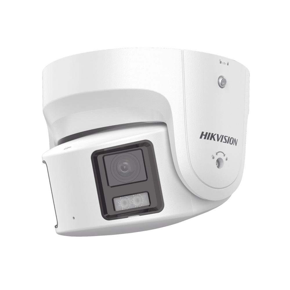 [PROTECCIÓN ACTIVA] Turret IP Panorámica 8 Megapíxel / 2 Lentes 4 mm (180°) / Imagen a Color 24/7 (ColorVu) / PoE / WDR 130° / IP67 / ACUSENSE / Luz Estroboscópica y Alarma Audible / 30 mts Luz Blanca / Micro SD