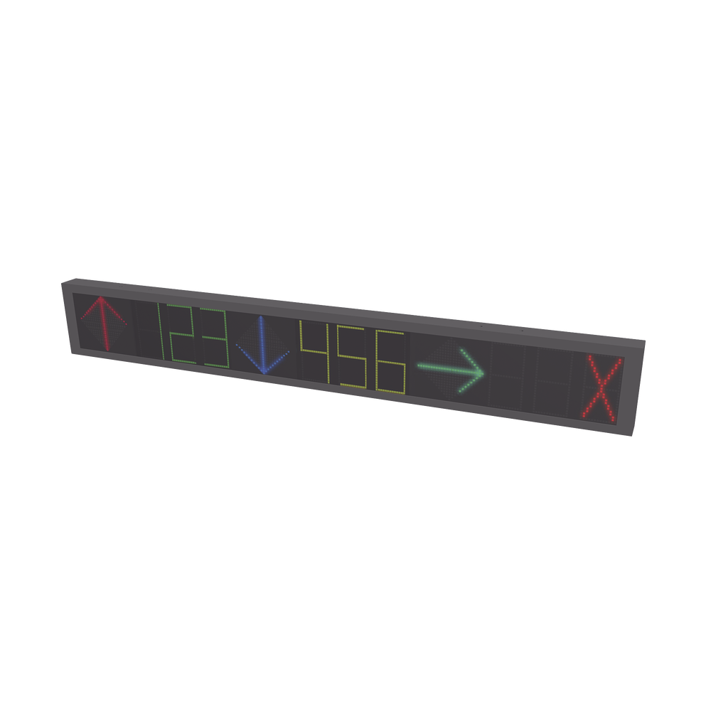 Guía de Estacionamiento Interior / Ideal para Pasillos y Áreas de Control de Estacionamientos / RS485- RJ45 / Indicador Numérico / Flecha Dinámica / 9 Dígitos / 2 Direcciones