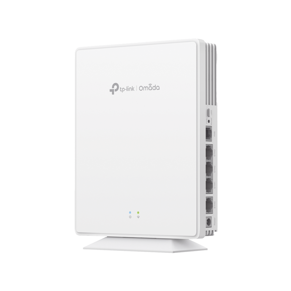 Punto de Acceso GPON Omada / WiFi 6 AX1800 / 1 puerto GPON / 1 Puerto FXS / 4 Puertos 10/100/1000 RJ45 / Wi-Fi 6 AX1800 / Mesh Omada / Configuración por Controlador o Stand-Alone / Para Montaje en Escritorio-Pared