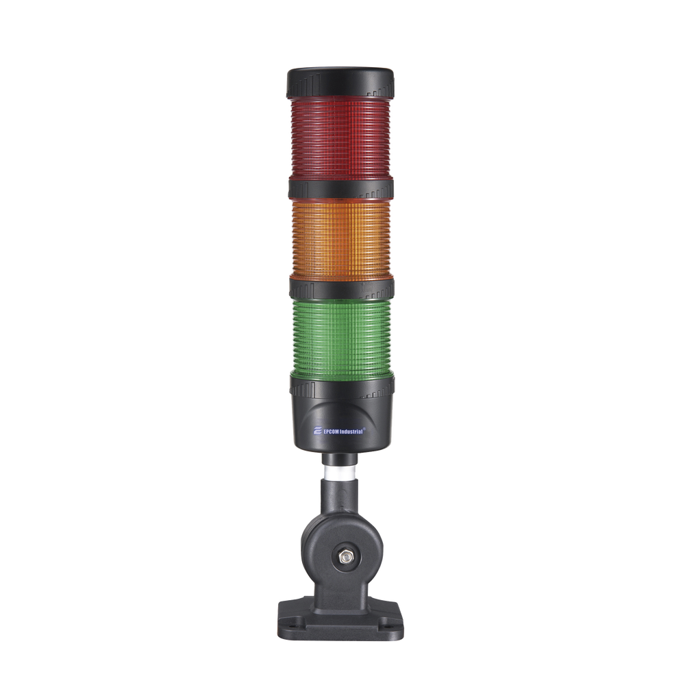 Torre LED Indicadora de estado de 3 niveles color Rojo, Ámbar y Verde, con Buzzer integrado a 85 dB, a 24 VCD con Montaje incluido de 60 mm de diámetro