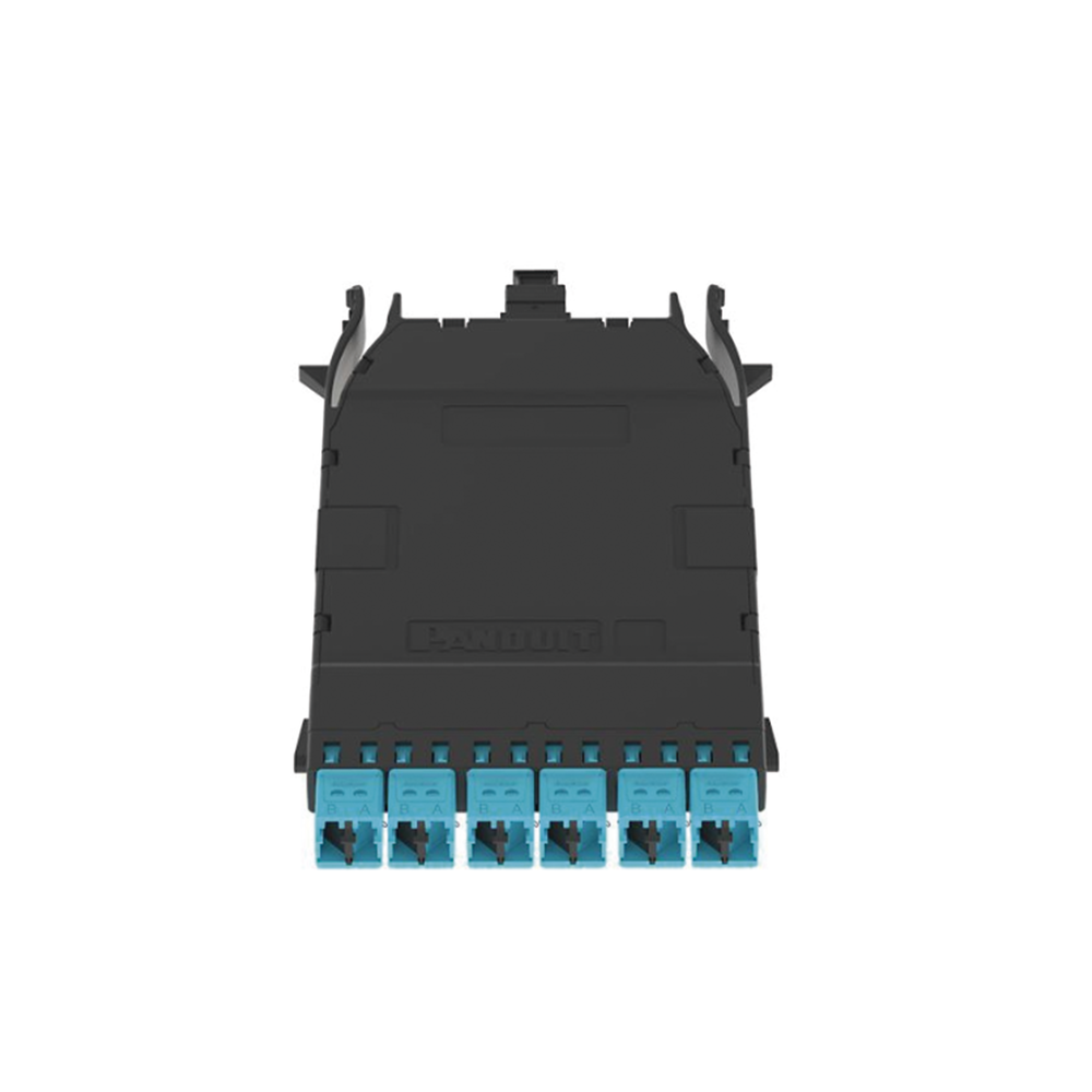 Cassette HD Flex Para 12 Fibras Multimodo OM4, de MPO a 6 Conectores LC Duplex, Color Aqua