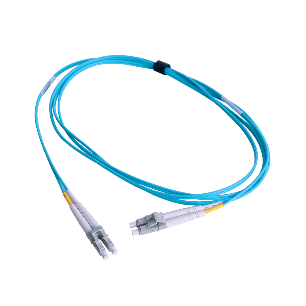 Jumper de Fibra Óptica Multimodo 50/125 OM3 XGLO, LC-LC Duplex, OFNR, Color Aqua, 1 Metro (3.28 Pies)