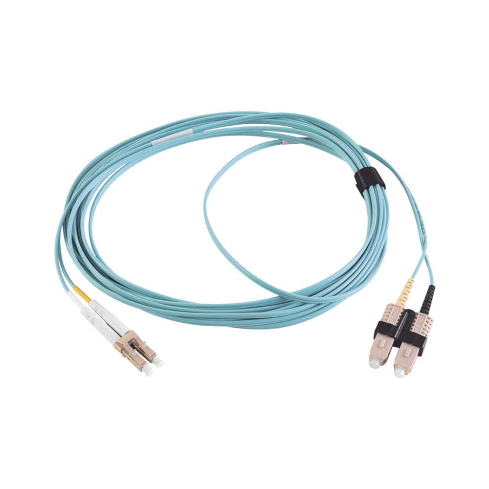 Jumper de Fibra Óptica Multimodo 50/125 XGLO OM3, LC-SC Duplex, OFNR, Color Aqua, 5 Metros (16.40 Pies)