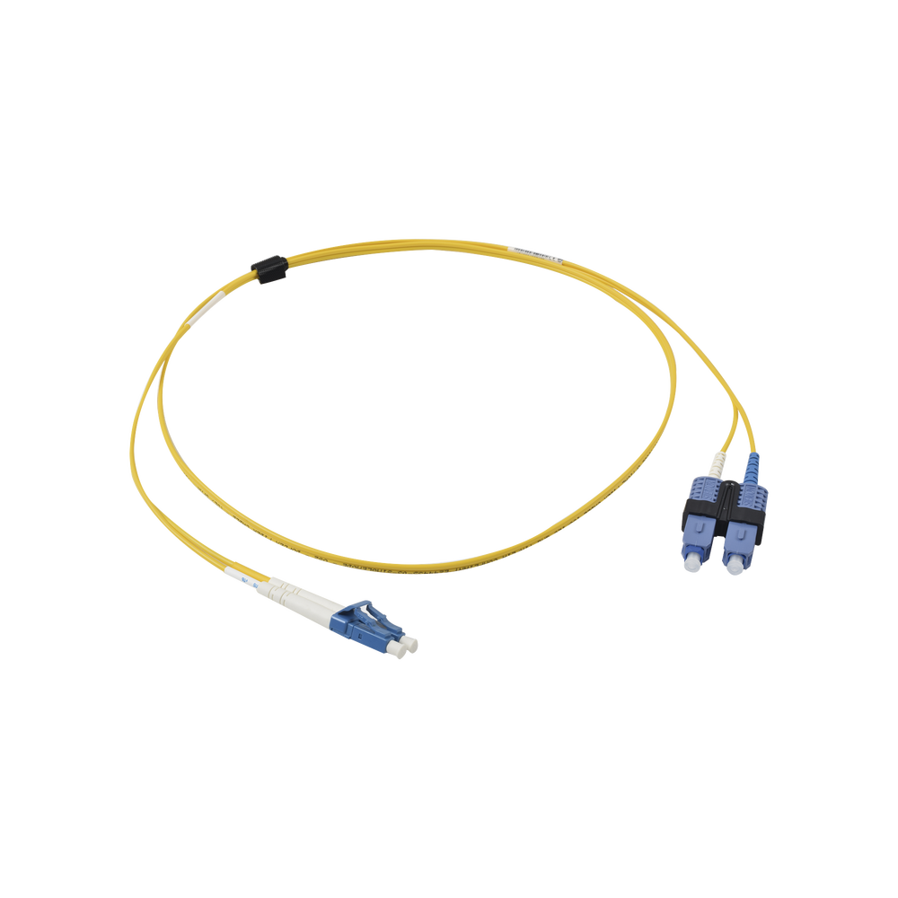 Jumper de Fibra Óptica Monomodo (OS2), XGLO, Riser, LC/UPC-SC/UPC Duplex, OFNR, Color Amarillo, 1 Metro (3.28 Pies)