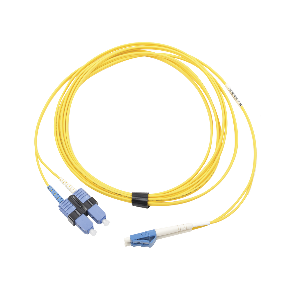 Jumper de Fibra Óptica Monomodo (OS2), XGLO, LC/UPC-SC/UPC Duplex, OFNR, Color Amarillo, 10 Metros (32.81 Pies)