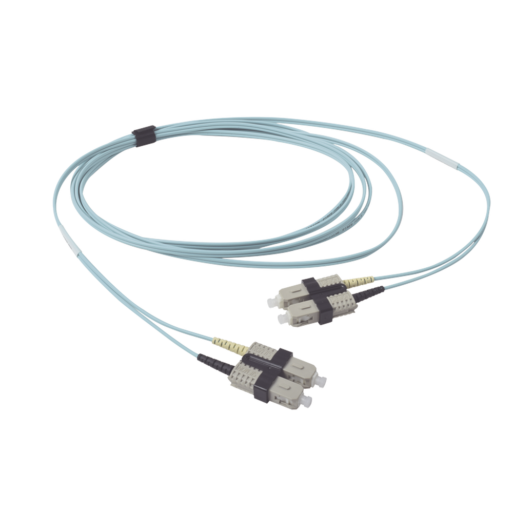 Jumper de Fibra Óptica Multimodo 50/125 OM3 XGLO, SC-SC Duplex, OFNR, Color Aqua, 2 Metros (6.56 Pies)