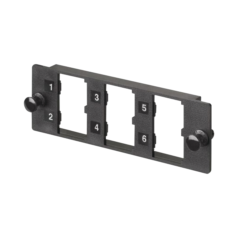 Placa Modular FAP de 6 Puertos Mini-Com, Acepta Módulos de Fibra Óptica, Cobre o Audio y Video, Color Negro