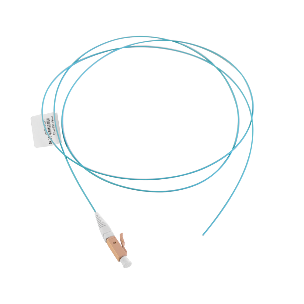 Pigtail de Fibra Óptica LC Simplex, Multimodo OM3 XGLO 50/125, OFNR, Color Aqua, 1 Metro (3.28 Pies)
