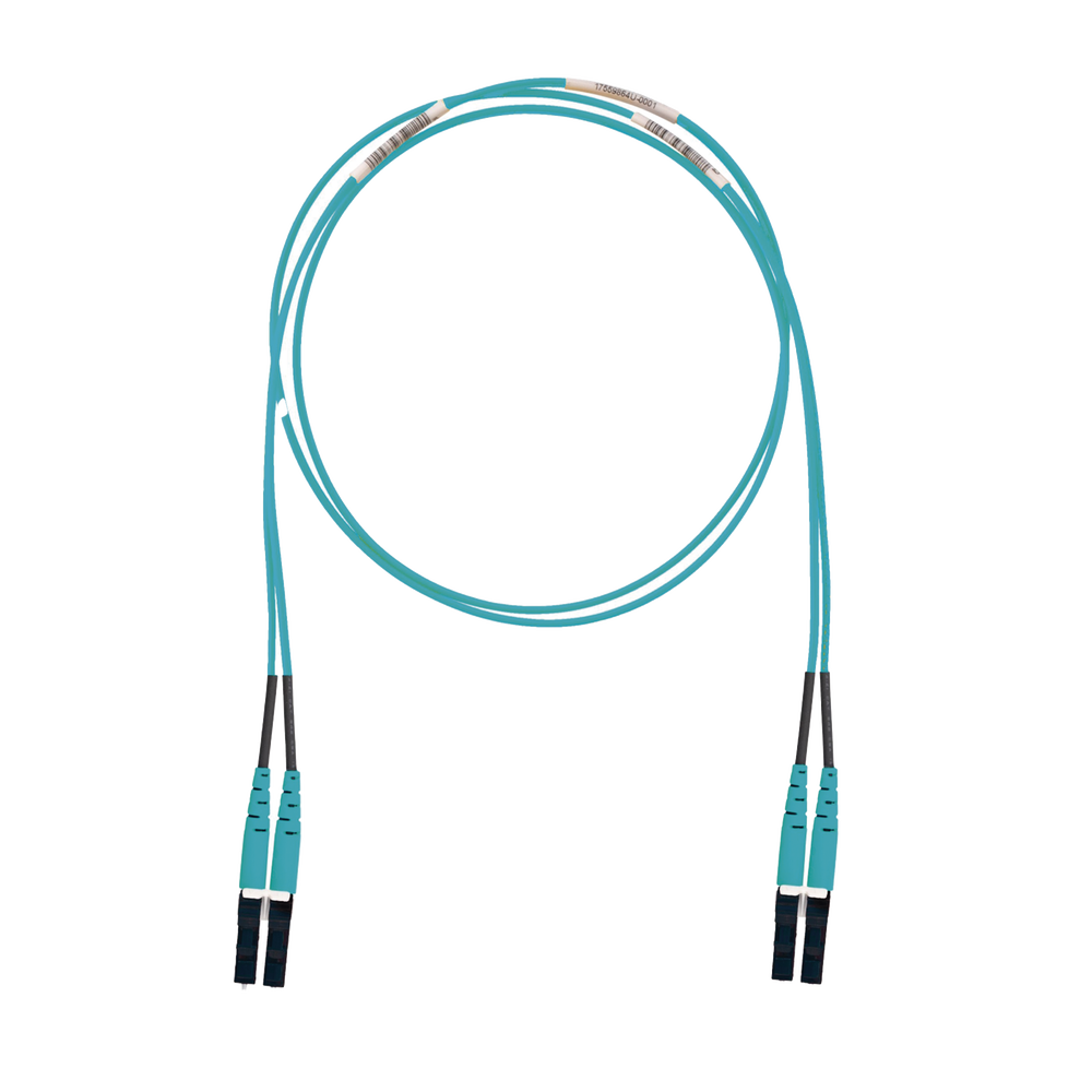Jumper de Fibra Optica Multimodo 50/125 OM3, LC-LC Duplex, LSZH (Cero Halógenos), Color Aqua, 1 Metro (3.28 Pies)