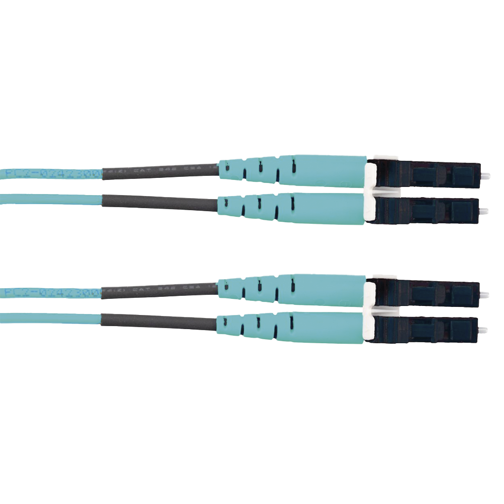 Jumper de Fibra Optica Multimodo 50/125 OM3, LC-LC Duplex, LSZH (Cero Halógenos), Color Aqua, 2 Metros (6.56 Pies)