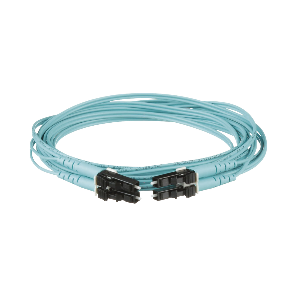 Jumper de Fibra Optica Multimodo 50/125 OM3, LC-LC Duplex, OFNR (Riser), Color Aqua, 3 Metros (9.84 Pies)
