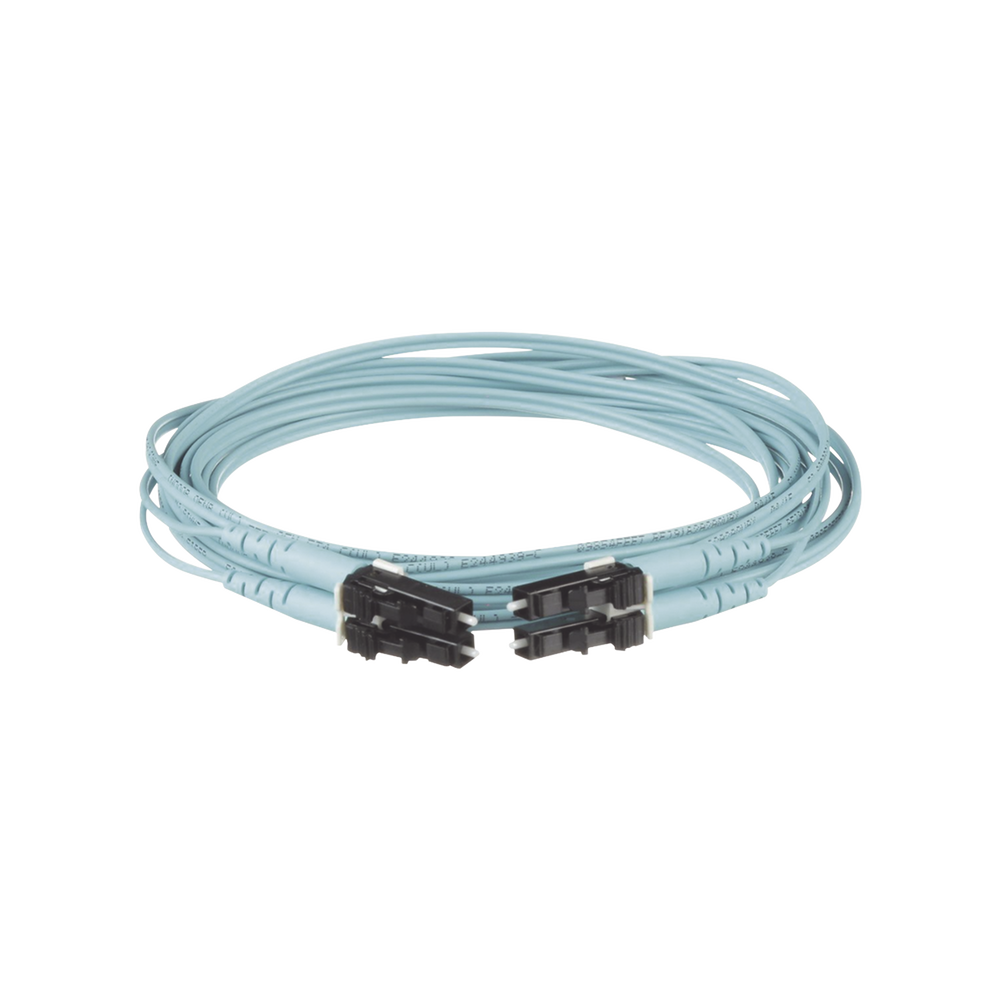 Jumper de Fibra Optica Multimodo 50/125 OM3, LC-LC Duplex, OFNR (Riser), Color Aqua, 25 Metros (82.02 Pies)