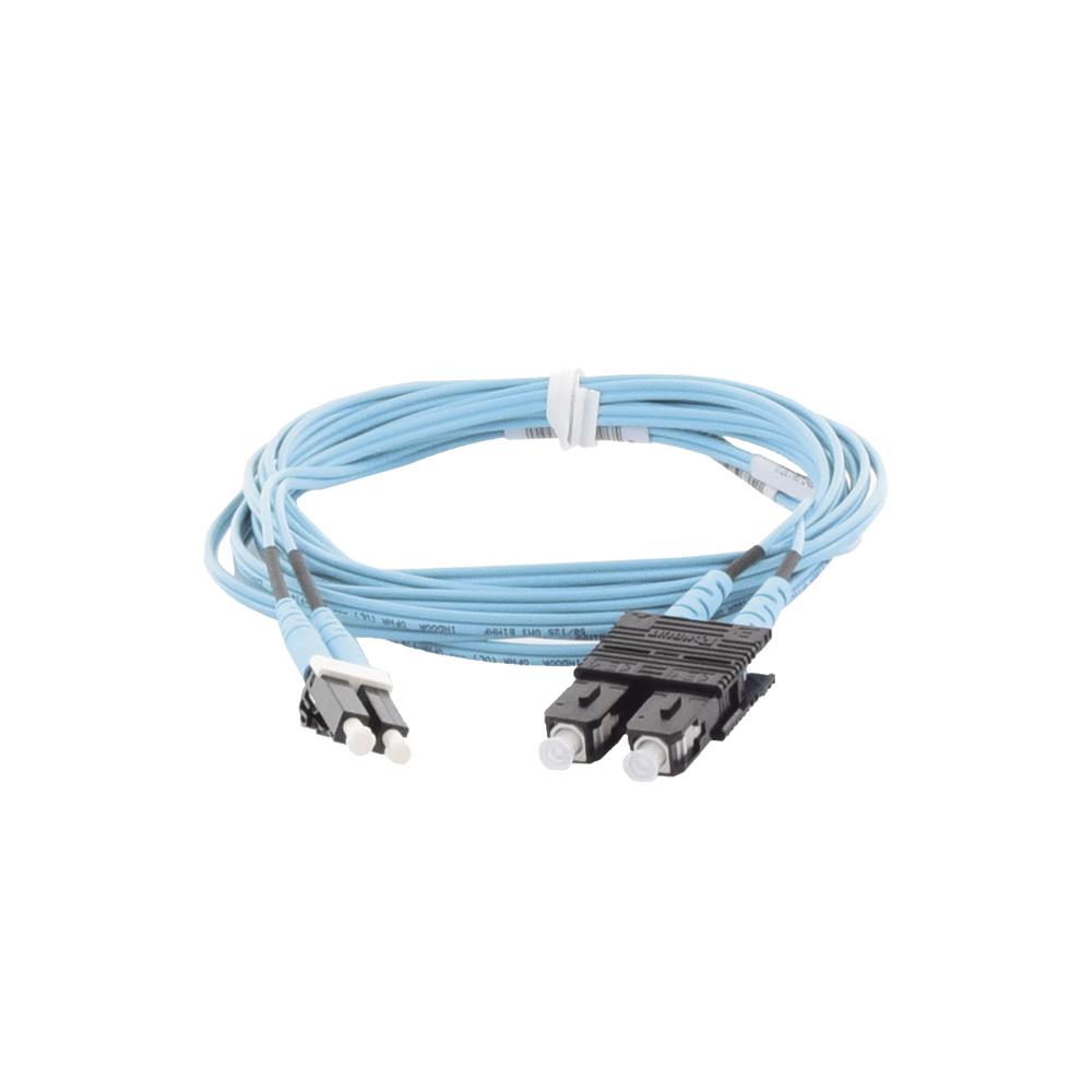 Jumper de Fibra Optica Multimodo 50/125 OM3, LC-SC Duplex, OFNR (Riser), Color Aqua, 10 Metros (32.81 Pies)