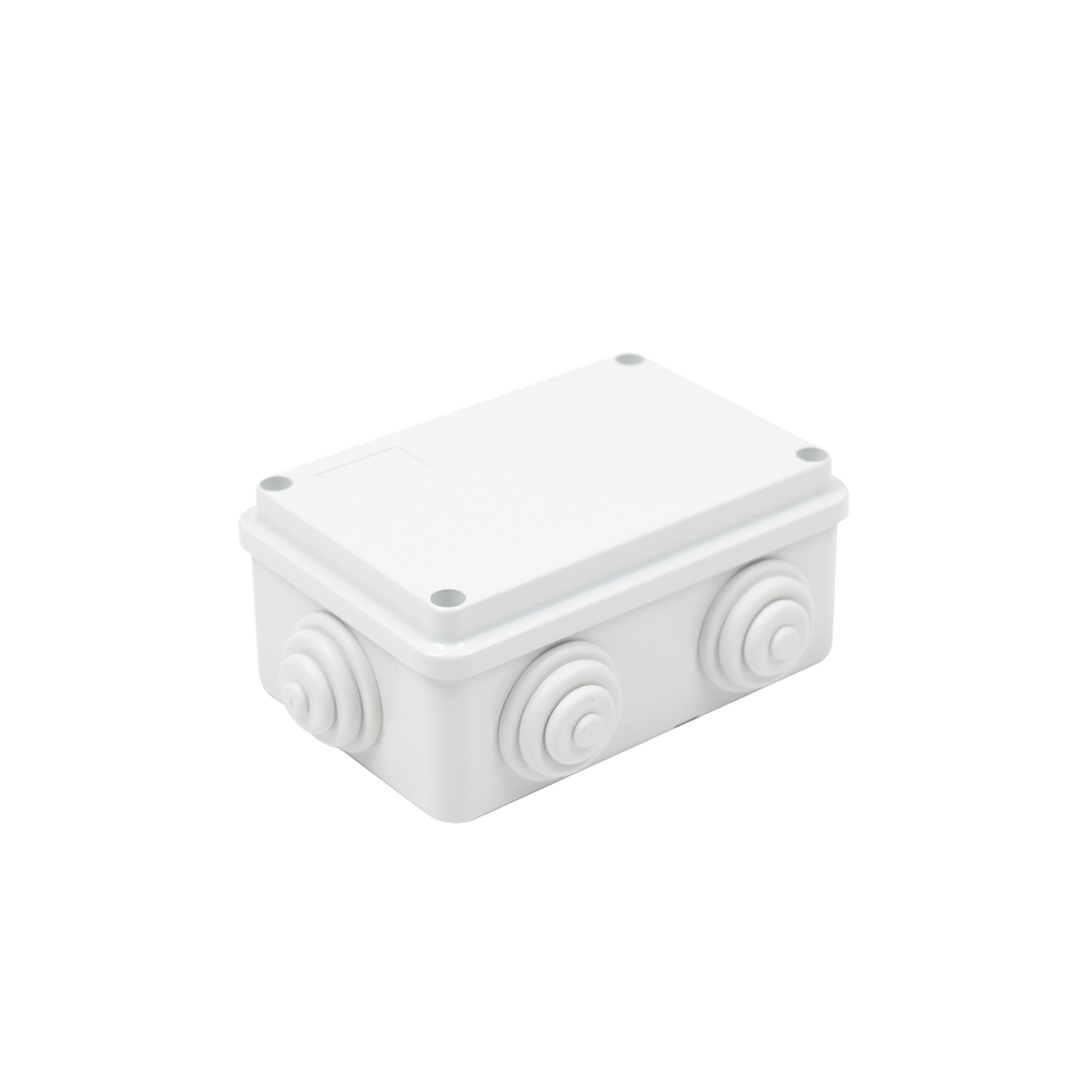 Caja Estanca de PVC Para Derivación y Conexión, 6 Entradas, Tapa Atornillada, 120x80x50 mm (Área interna), Uso Exterior IP55, Material que no Propaga el Fuego y Libre de Hálogenos