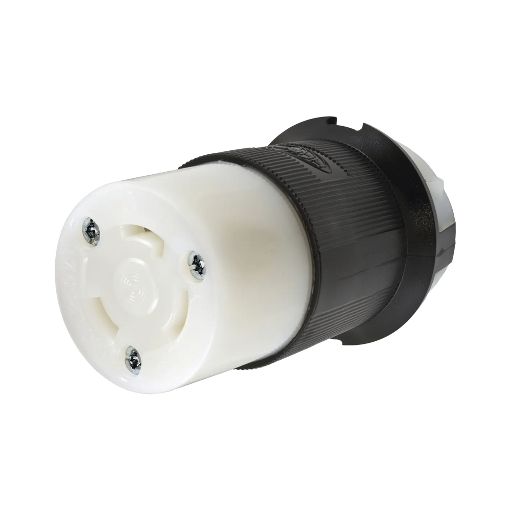 Conector Industrial con Bloqueo de Media Vuelta / 30 A 250 V CA / 2 Polos 3 Hilos / Color Blanco y Negro / Nema L6-30R.