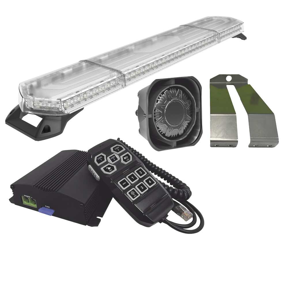 Kit de Sirena, Bocina y Torreta de 48", Con 96 LED, Ambar, Ideal Para Equipar Unidades De Seguridad Privada, MinerIa e Industria