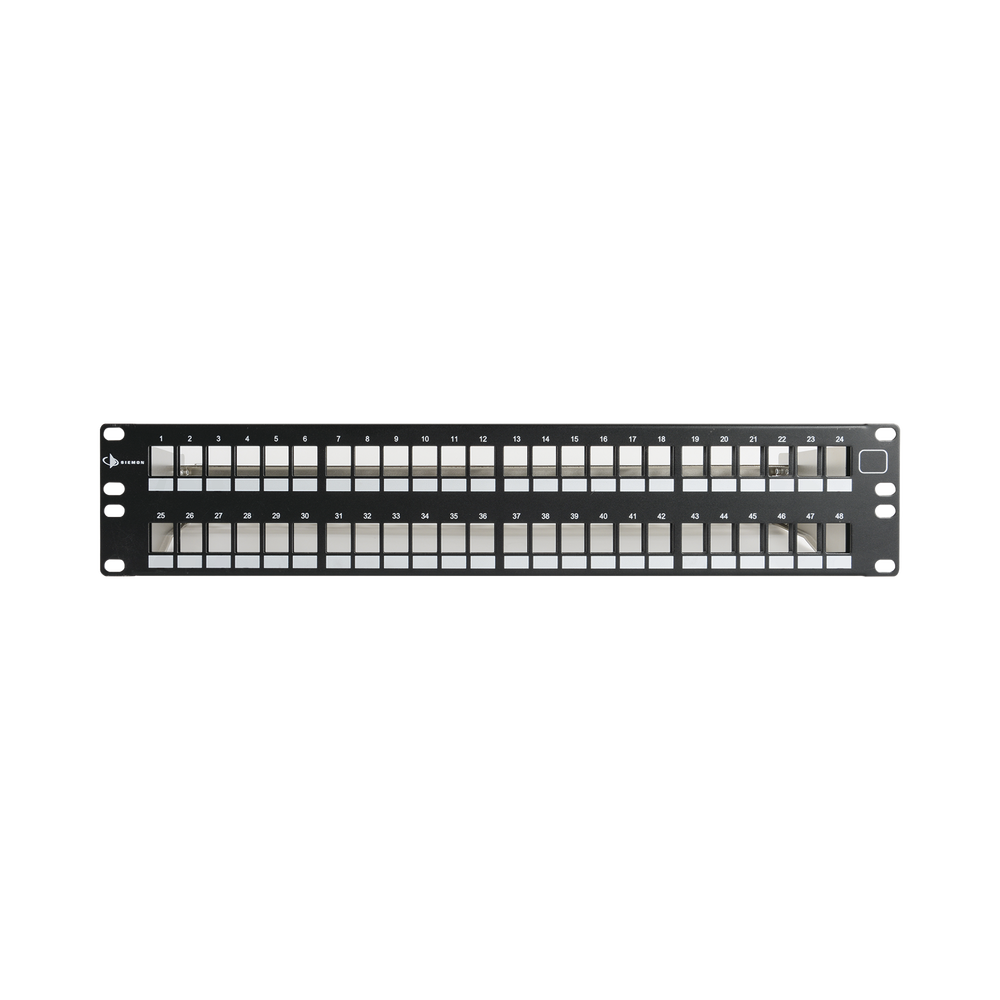 Patch Panel UTP Keystone de 48 Puertos Modular (Vacío), Plano, 2UR, Compatible con Jacks Keystone UTP Z-MAX y MAX