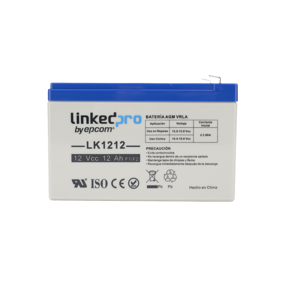 Batería de respaldo 12 V | 12 Ah | AGM | Especial para Seguridad Electrónica | UPS | Sistemas de Emergencia | Vida útil 5 años | Terminales F1 + Adaptador F2