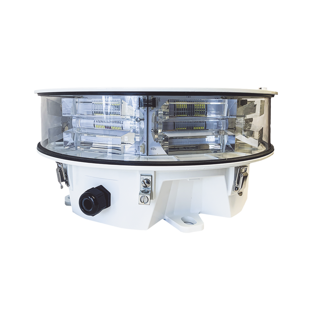 Luz de Obstáculo Lonestar FAA Media Intensidad / LED Tipo L864-L865 / 20.000 cd Blanco - 2.000 cd Rojo / Infrarrojo 246 mW/sr / Sincronización GPS Opcional / Monitoreo SNMP / Garantía 5 Años